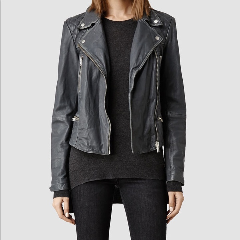 $560 allsaints cargo leather biker jacket size 2